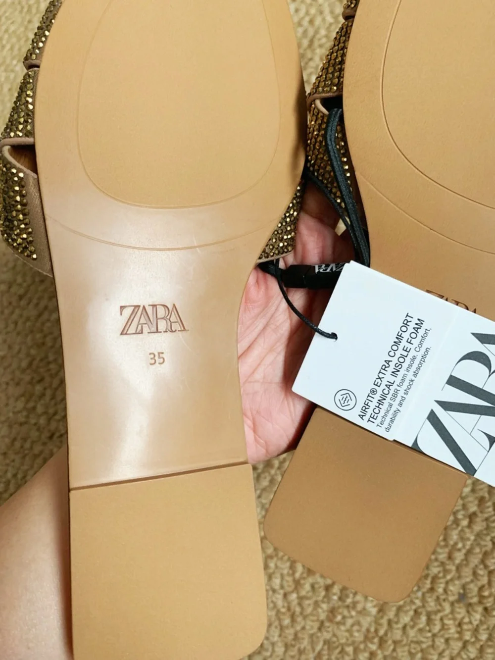 ZARA Gold Rhinestone Slide Sandals Size 35 NWT - Picture 6 of 6
